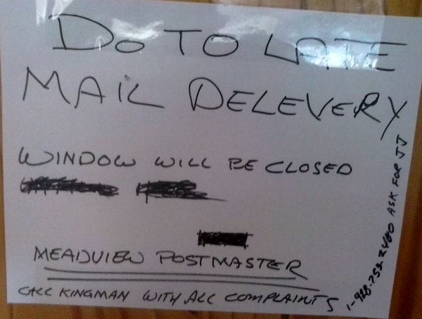 Notice at CLOSED post office window