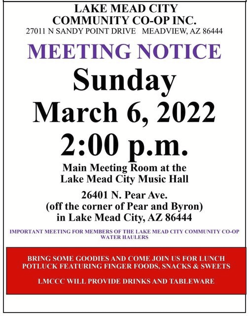 Lake Mead City Community Co-op Meeting Notice